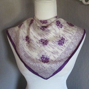 1960s cream & purple floral scarf